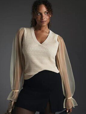 Anthropologie NWT Maeve Sheer-Sleeve Sweater in Cream size 2X